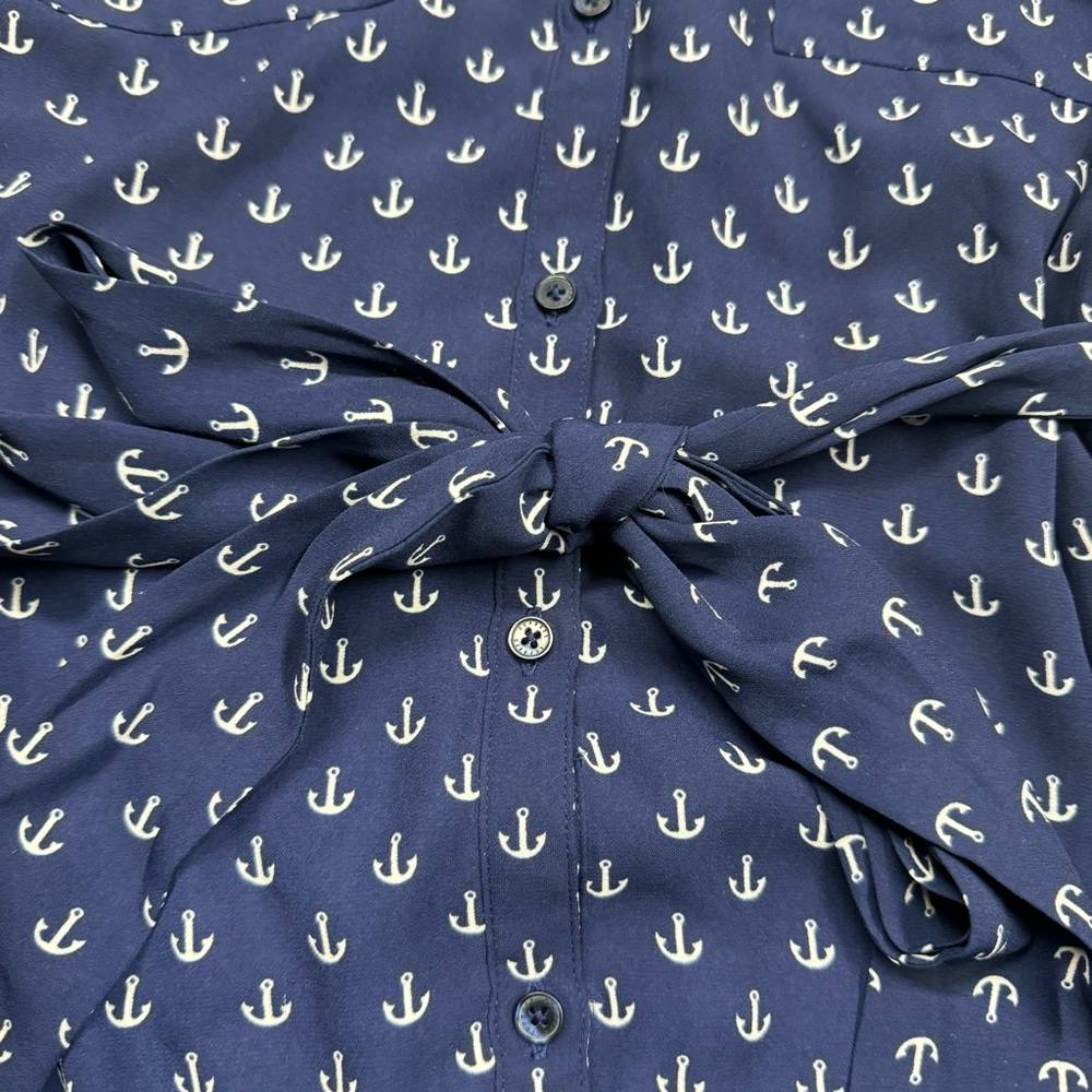 Express Medium Anchor Printed Button Up Ribbon Ti… - image 5